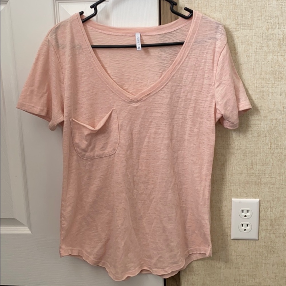 pink v-neck tee with pocket